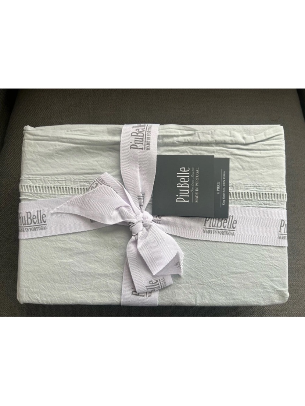 PiuBelle Portugal Stitch King Sheet Set Grey Pillowcases Cotton  4pc